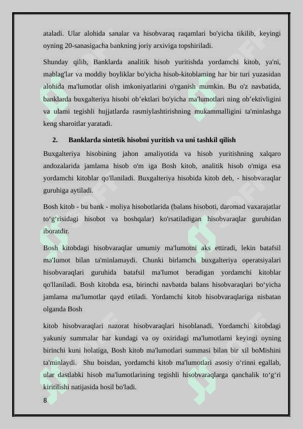 Banklarda sintetik va analitik hisobning tashkil etilishi 8
