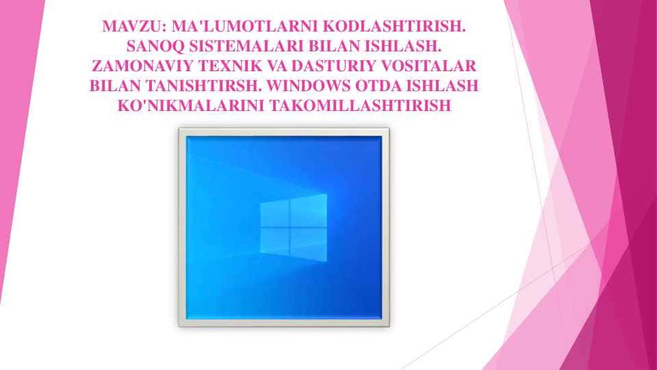 MA'LUMOTLARNI KODLASHTIRISH 1