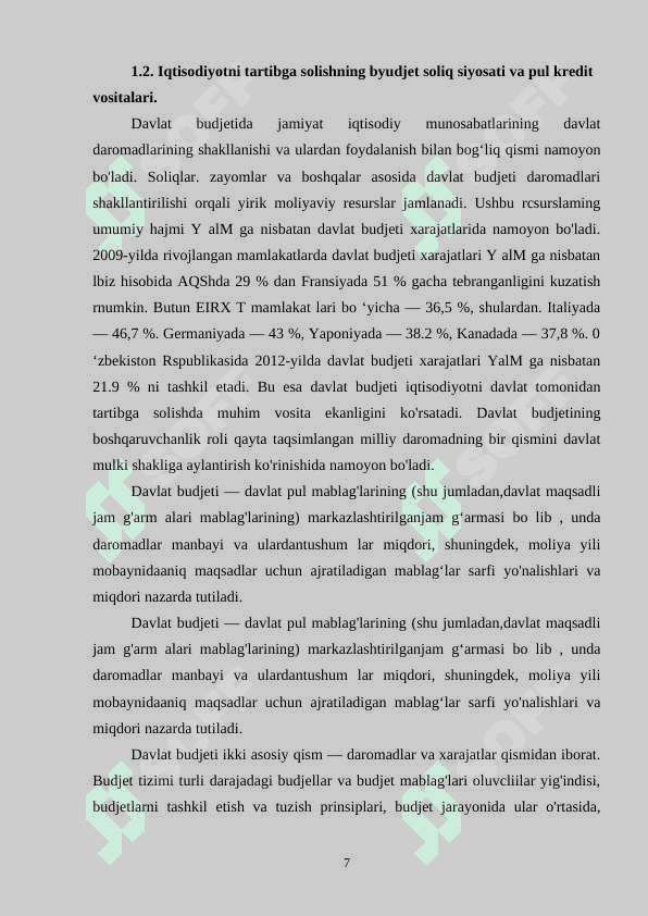 IQTISODIYOTNI DAVLAT TOMONIDAN TARTIBGA SOLISHNING MOHIYATI VA ZARURLIGI. 7