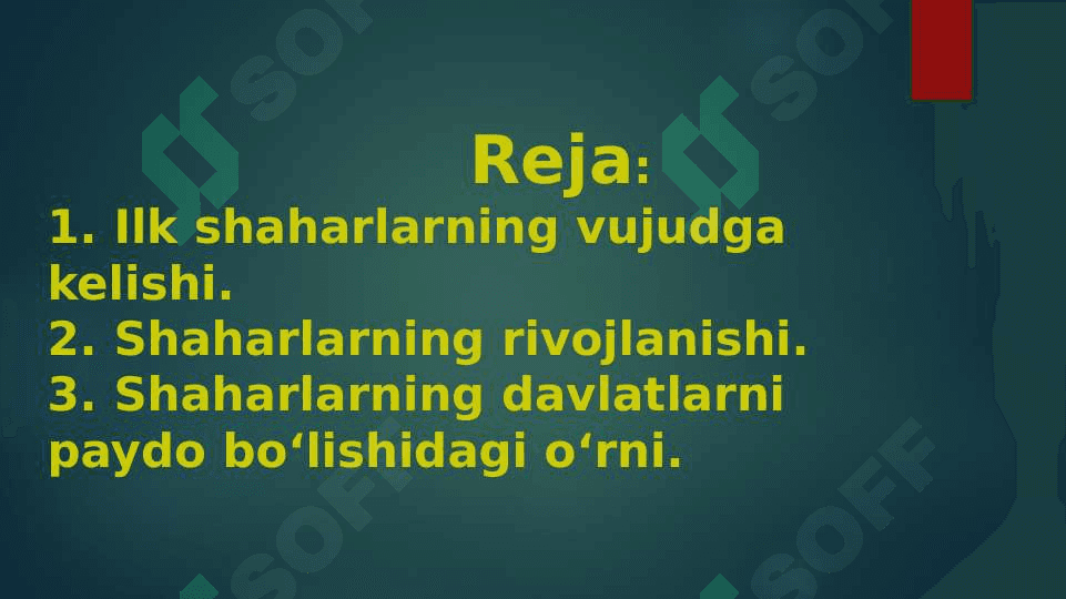 Shaharlarning vujudga kelishi va ularning davlatlarini tashkil topishining oʻrni 2