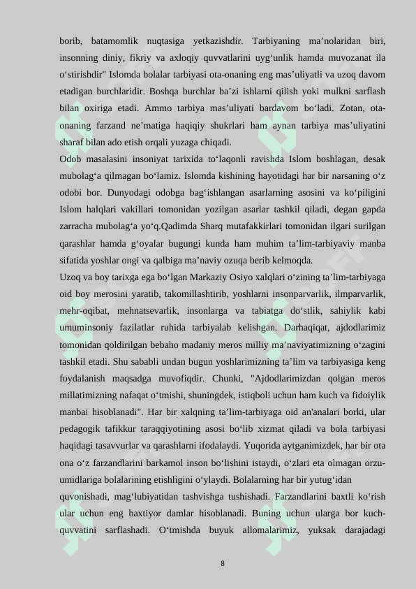 O’rta osiyo mutafakkirlarining asarlarida bola shaxsini shakllantirishga oid g’oyalari 8