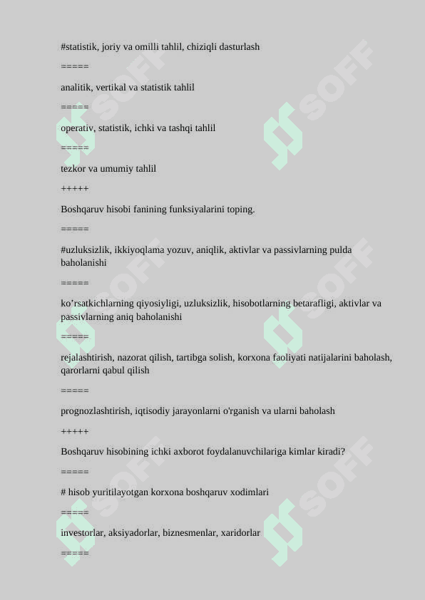 Boshqaruv hisobiga kirish yakuniy test 2