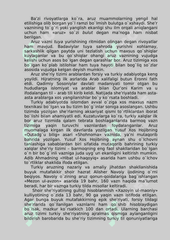 ARUZ TIZIMI HAQIDA UMUMIY MA'LUMOT ARUZNING NAZARIY ASOSLARI 2