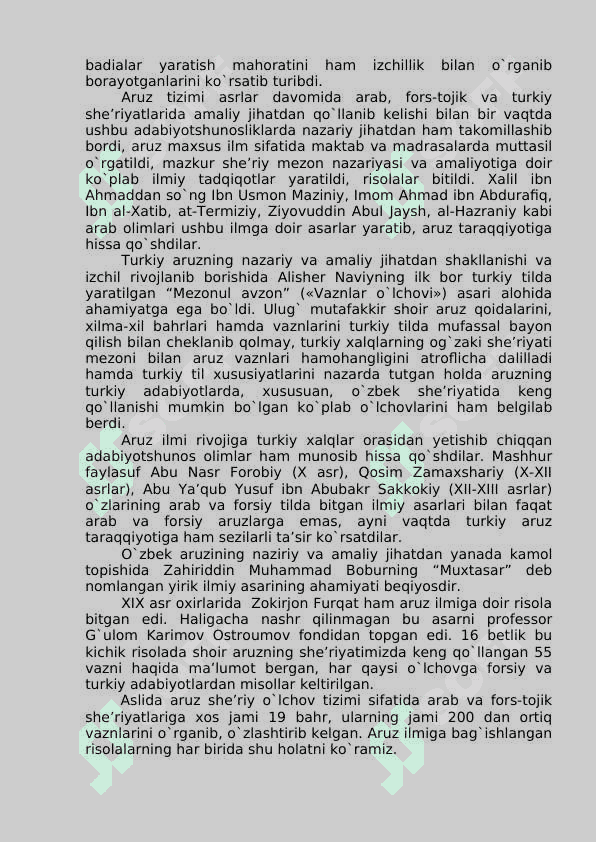 ARUZ TIZIMI HAQIDA UMUMIY MA'LUMOT ARUZNING NAZARIY ASOSLARI 4