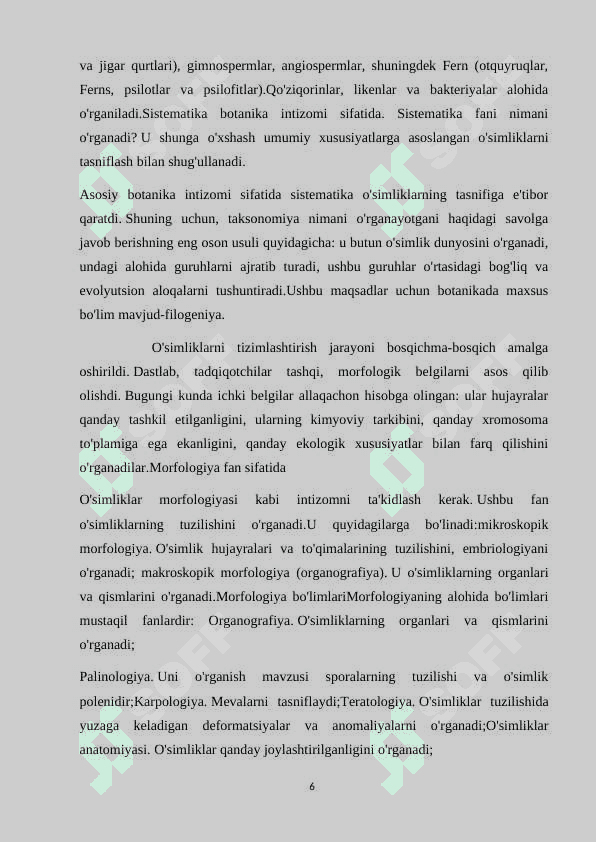 Gulli o'simliklarning jinsiy kopayishi. Jins determinasiyasi 6
