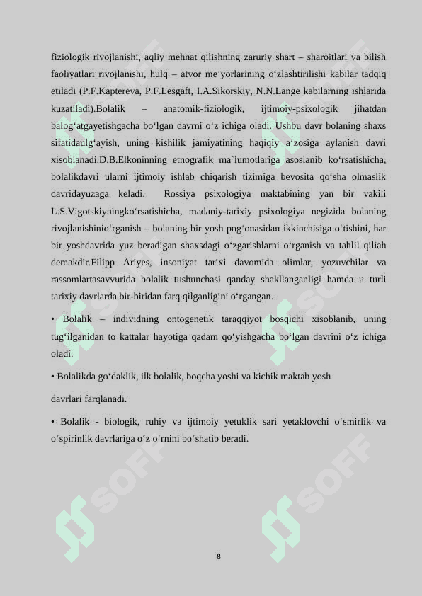 Rivojlanishni tushuntirishning biogenetik yo’nalishi (S.Xoll konsepsiyasi) 8