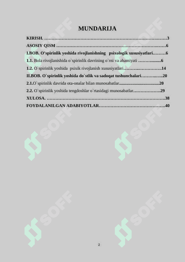 O`spirinlik yoshida do`stlik va sadoqat tushunchalarinnig shakllanishi 2