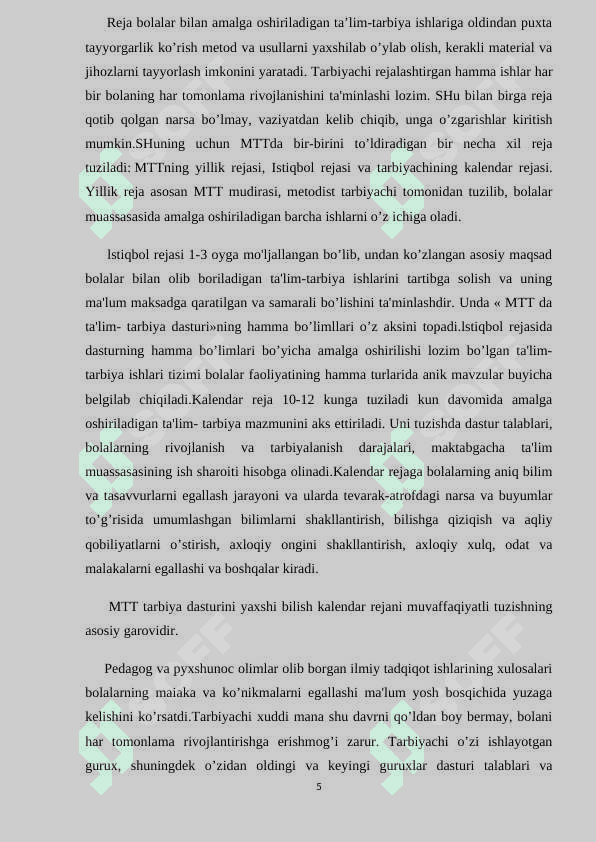 Maktabgacha ta’lim tashkiloti yillik ish rejasining moxiyati, maqsad va vazifalari 5