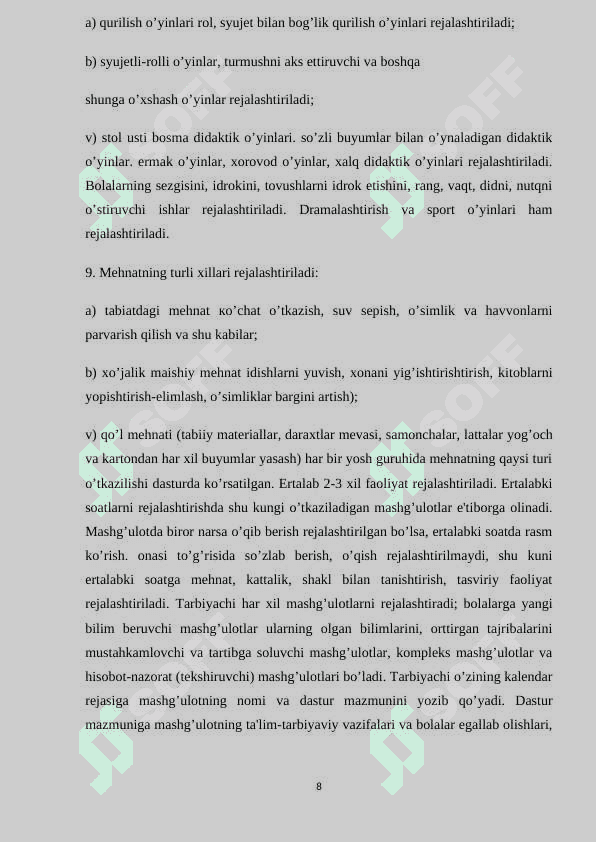 Maktabgacha ta’lim tashkiloti yillik ish rejasining moxiyati, maqsad va vazifalari 8