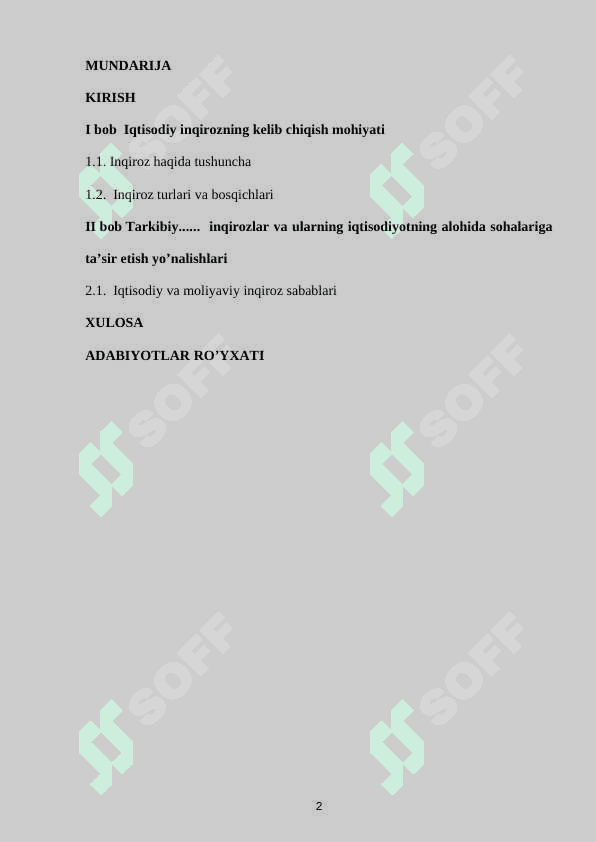 IQTISODIY INQIROZLAR, ULARNING TURLARI VA NAMOYON BO`LISH XUSUSIYATLARI 2