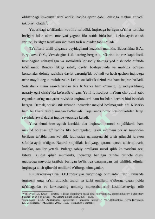 IQTISODIY INQIROZLAR, ULARNING TURLARI VA NAMOYON BO`LISH XUSUSIYATLARI 7