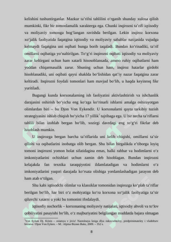 IQTISODIY INQIROZLAR, ULARNING TURLARI VA NAMOYON BO`LISH XUSUSIYATLARI 8