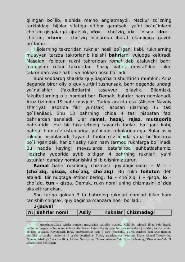 ARUZDA RUKN, UNING TUZILISHI VA TURLARI HAQIDA MA'LUMOT 2