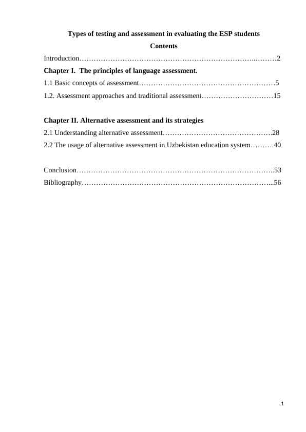 Types of testing and assessment in evaluating the ESP students