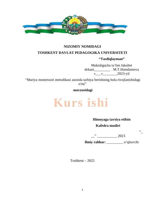 Mariya montessori metodikasi asosida tarbiya berishning bola rivojlanishidagi o'rni