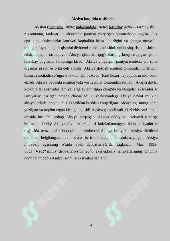 Aksionerlik jamiyatlari va ularning iqtisodiy taraqqiyotdagi o’rni. 4