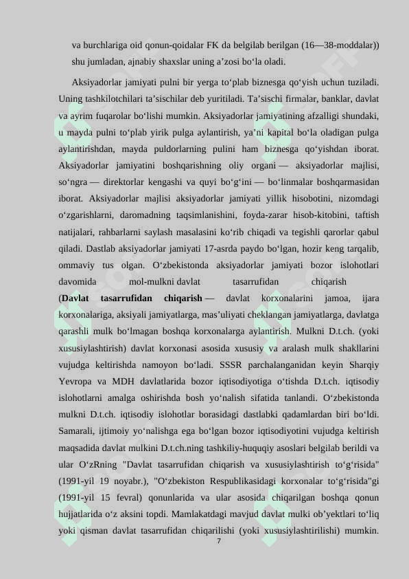 Aksionerlik jamiyatlari va ularning iqtisodiy taraqqiyotdagi o’rni. 7