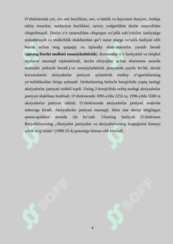 Aksionerlik jamiyatlari va ularning iqtisodiy taraqqiyotdagi o’rni. 8