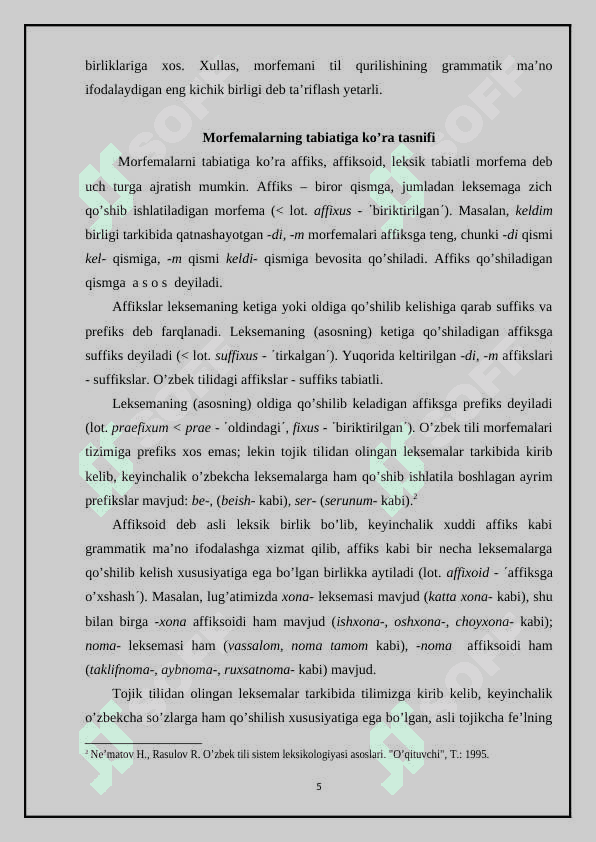 O’zbek tilshunosligida morfema va qo’shimcha munosabati 5