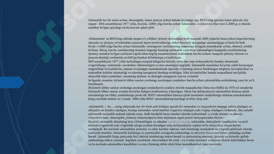 O’zbekiston respublikasida inson salomatligi oliy qadriyat sifatida 2