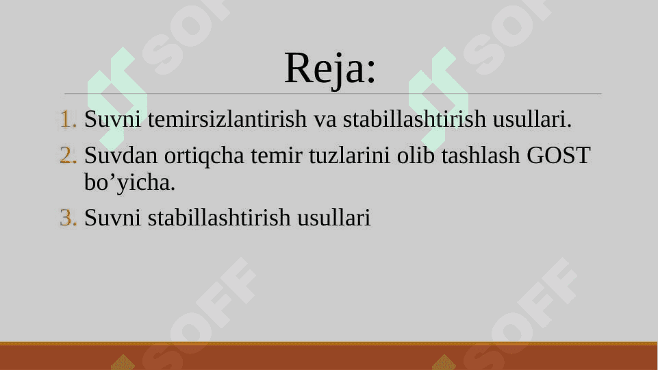 Suvni temirsizlantirish va stabillashtirish usullari.Suvdan ortiqcha temir tuzlarini olib tashlash GOST bo’yicha.Suvni stabillashtirish usullari 2