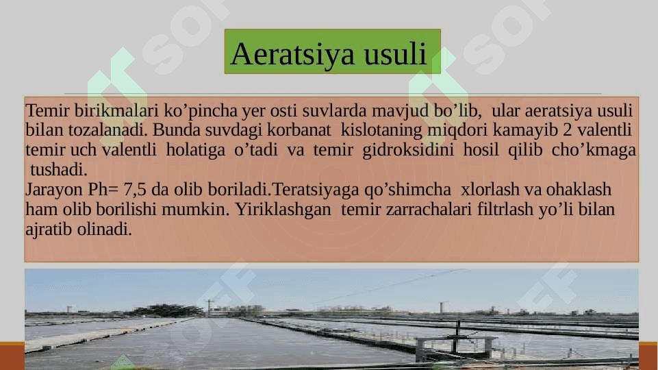 Suvni temirsizlantirish va stabillashtirish usullari.Suvdan ortiqcha temir tuzlarini olib tashlash GOST bo’yicha.Suvni stabillashtirish usullari 4