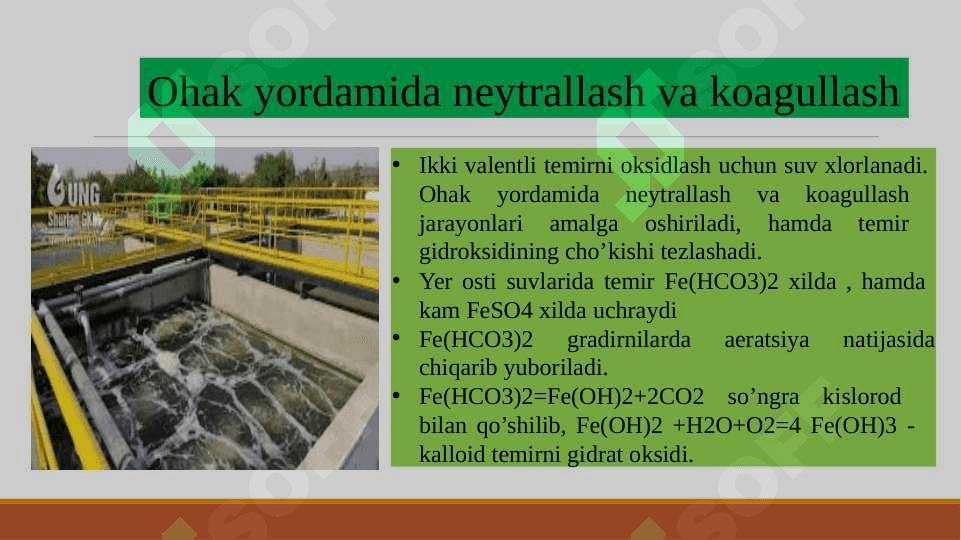 Suvni temirsizlantirish va stabillashtirish usullari.Suvdan ortiqcha temir tuzlarini olib tashlash GOST bo’yicha.Suvni stabillashtirish usullari 6