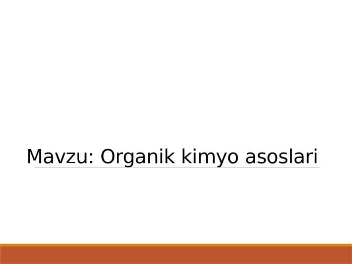 Organik kimyo asoslari 1