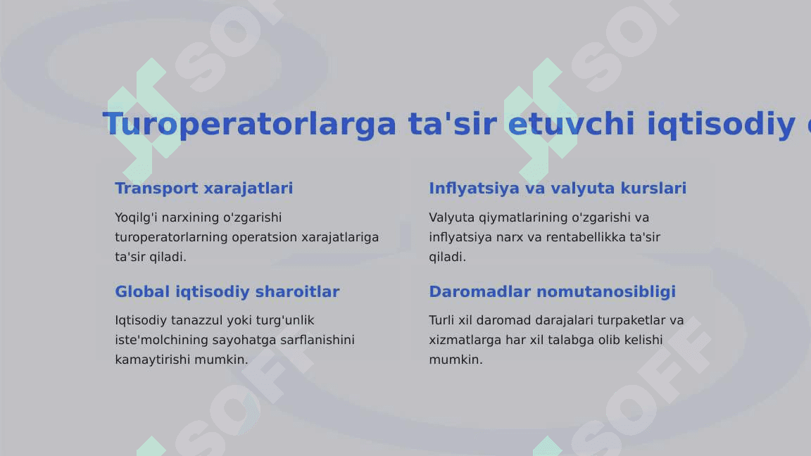 Turoperator va turagentliklarning rivojlanishiga tasir etuvchi omillar 2