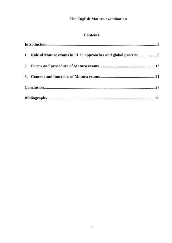 The English Matura examination 1