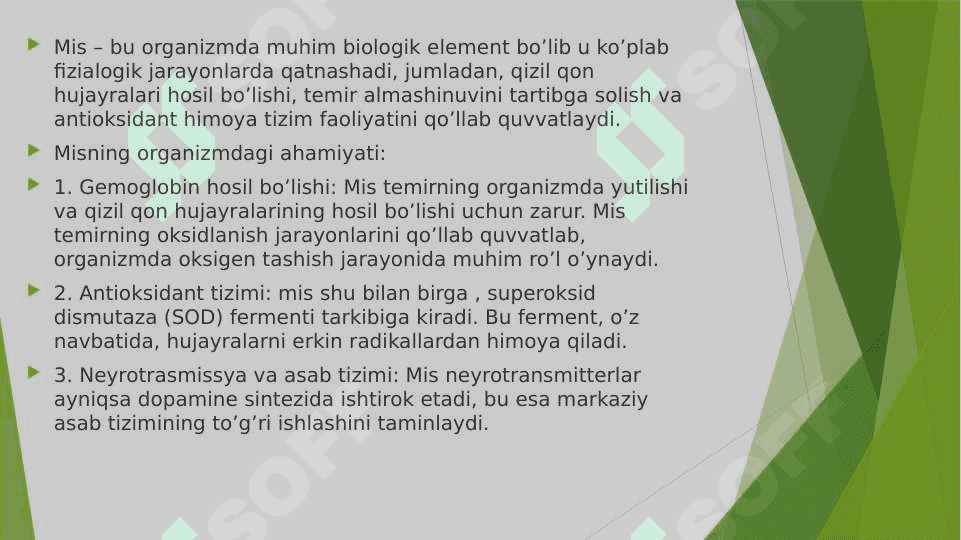 Mis kationi Cu kationini organizmdagi ahamiyati tibbiyotda qo’llanishi va dori vositalari tarkibida sifat hamda miqdorini aniqlash 4
