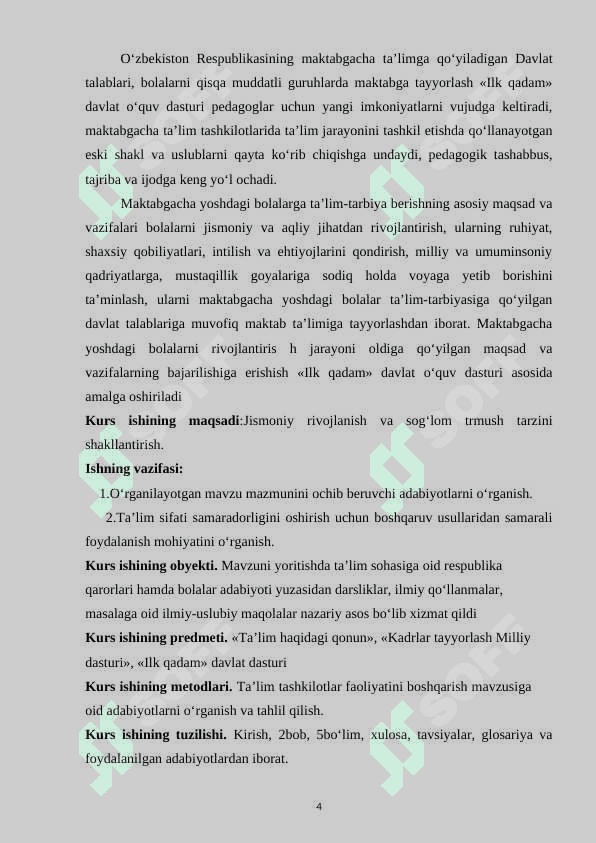 Ilk qadam takomillashtirilgan davlat dasturida bolalarning jismoniy rivojlanishiga qo‘yilgan talablarni guruhlarda o‘rganish 4