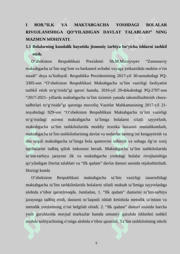 Ilk qadam takomillashtirilgan davlat dasturida bolalarning jismoniy rivojlanishiga qo‘yilgan talablarni guruhlarda o‘rganish 5