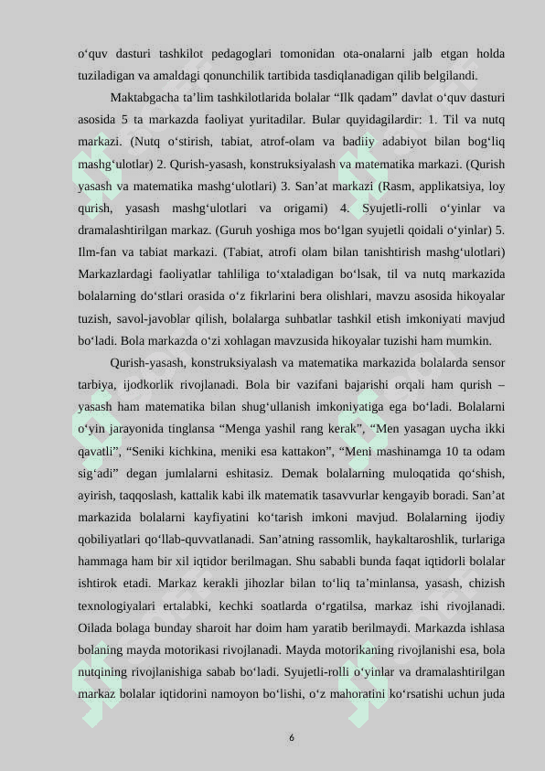 Ilk qadam takomillashtirilgan davlat dasturida bolalarning jismoniy rivojlanishiga qo‘yilgan talablarni guruhlarda o‘rganish 6