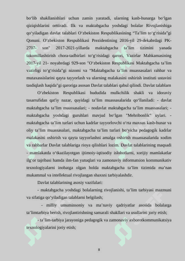Ilk qadam takomillashtirilgan davlat dasturida bolalarning jismoniy rivojlanishiga qo‘yilgan talablarni guruhlarda o‘rganish 8