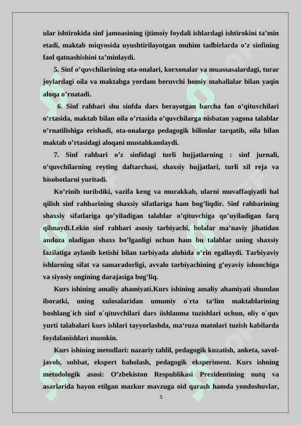 Maktabdagi tarbiyaviy ishlar tizimida sinf rahbarining faoliyatini tashkil etish metodikasi 5