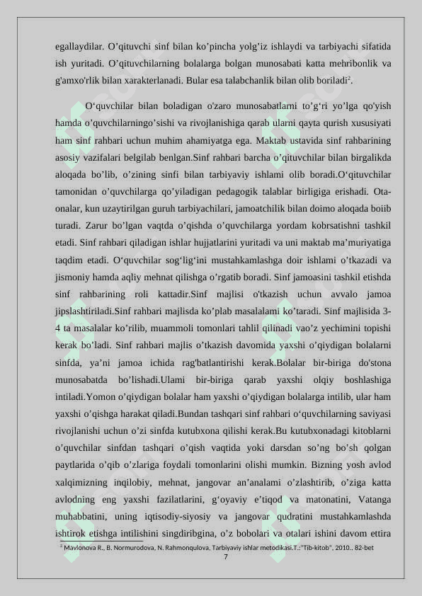 Maktabdagi tarbiyaviy ishlar tizimida sinf rahbarining faoliyatini tashkil etish metodikasi 7