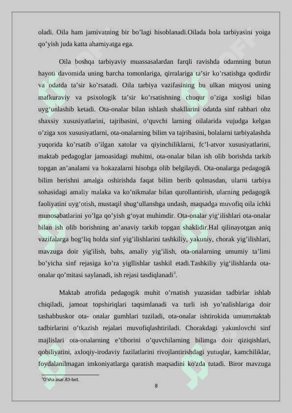 Maktabdagi tarbiyaviy ishlar tizimida sinf rahbarining faoliyatini tashkil etish metodikasi 8
