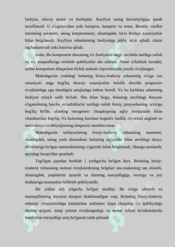 TEKSHIRISH JARAYONIDA BOLANING HISSIY-IRODAVIY DOIRASINI TAVSIFLASH 2