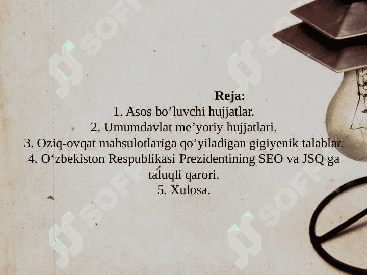 Gigiyena sohasidagi asosiy qonuniy hujjatlar bilan tanishish 2