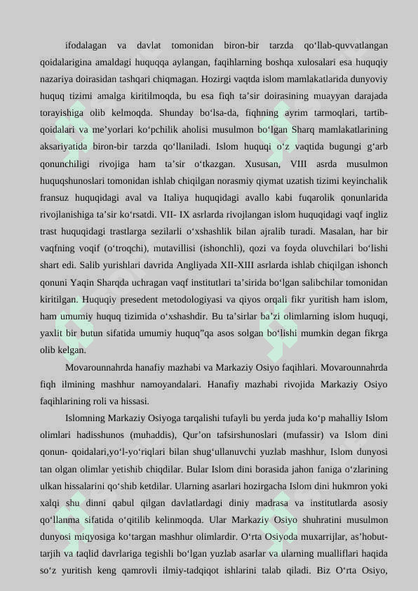 Markaziy osiyoda Hanafiya Mazhabining o’rni 6