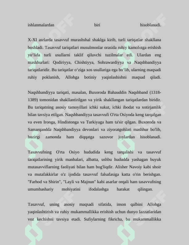 Tasavvuf tushunchasi va uning  mohiyati. Tasavvufning  kelibchiqishi, mazmuni va rivoj 6