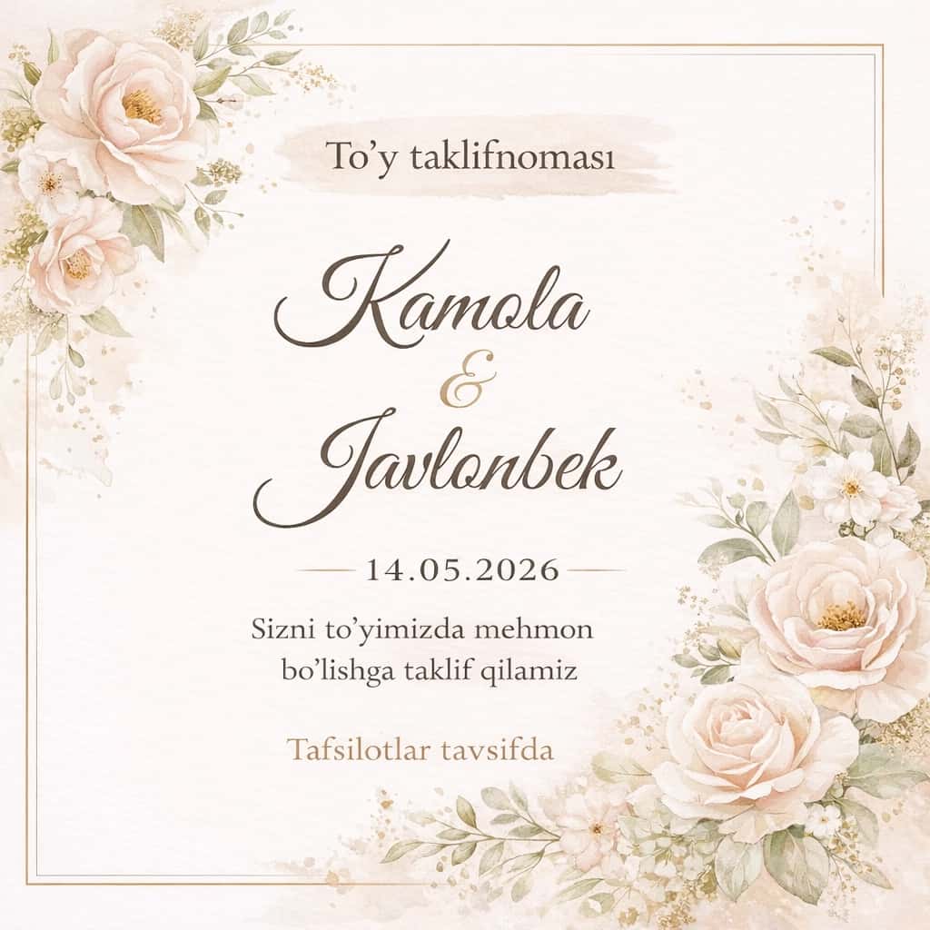 To‘y taklifnomasi (Wedding Invitation) – PDF & Poster 1