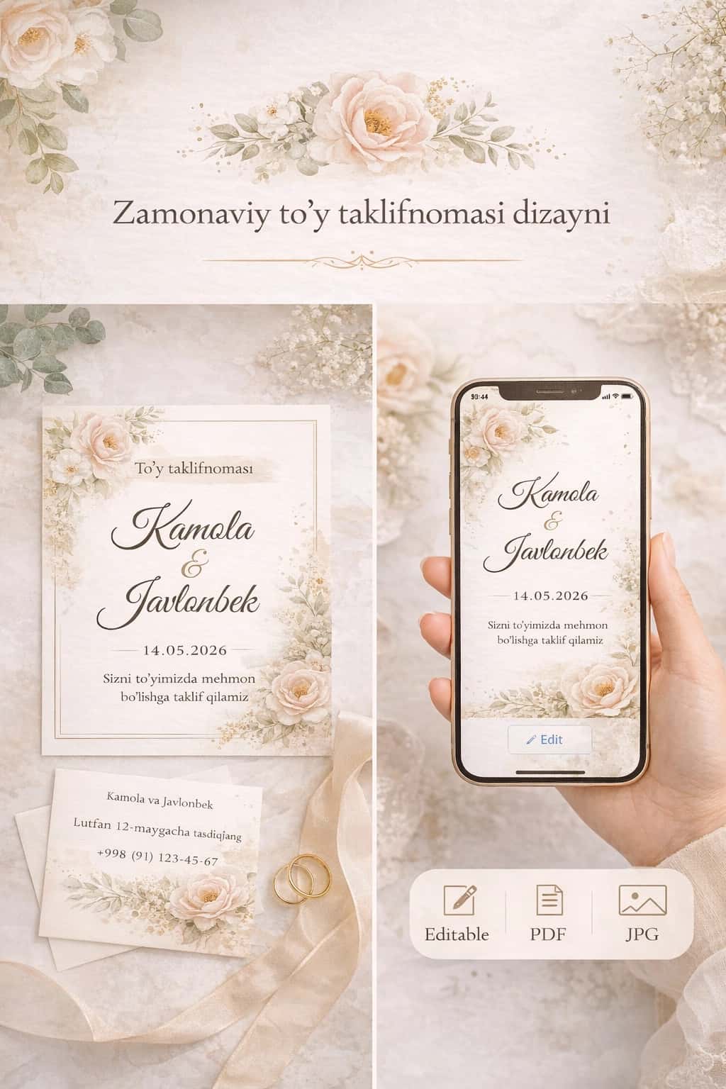 To‘y taklifnomasi (Wedding Invitation) – PDF & Poster 2