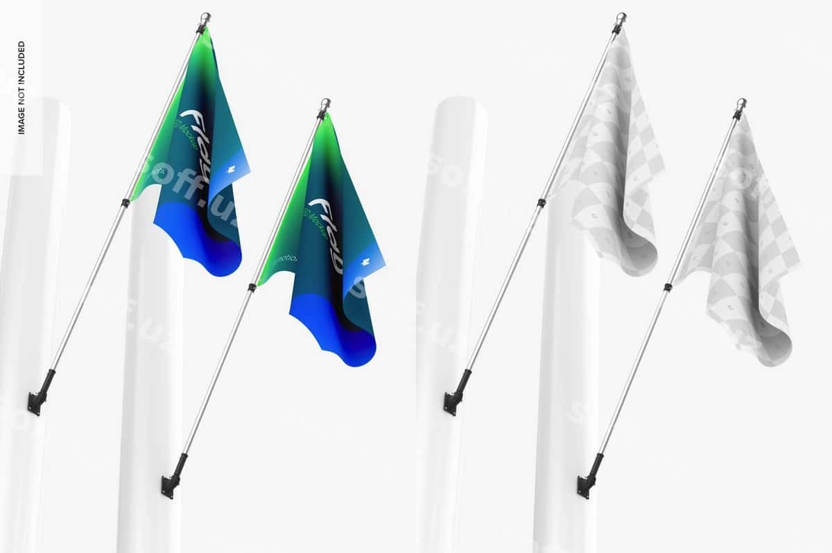 Bayrak namunasi pastki burchakdan ko'rinish | Flag mockup low angle view 1