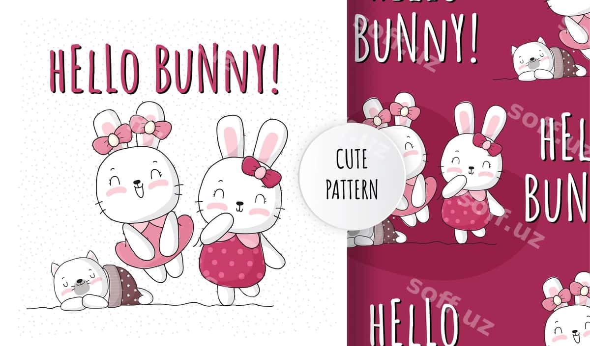 Tekis chiroyli hayvon sevimli tulki naqsh komplekti | Flat cute animal lovely bunny pattern set 1