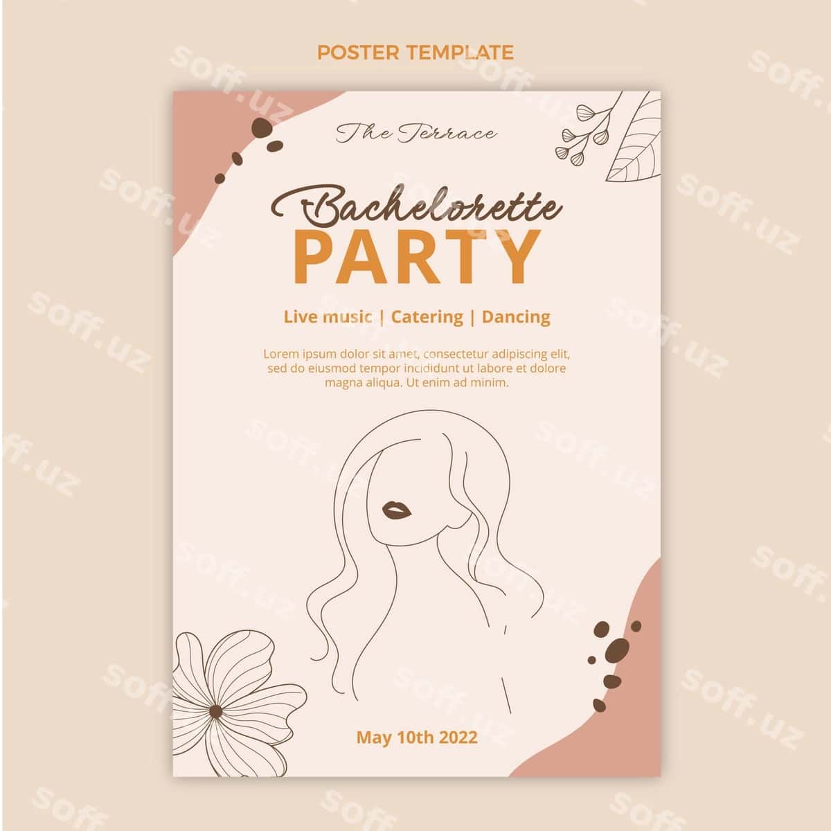 Tekis dizayn Bachelorette shabloni | Flat design bachelorette template 1