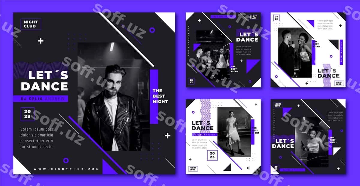 Flat dizayn diskoteka Instagram postlari | Flat design night club instagram posts 1