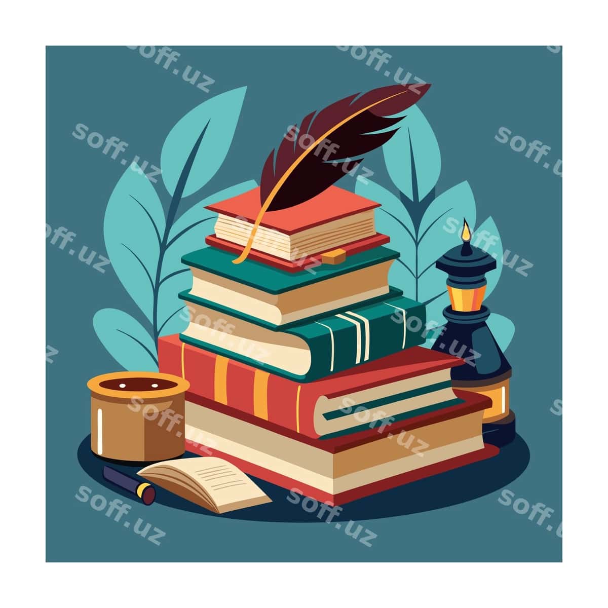 Yassi dizayndagi kitoblar to'plami tasviri | Flat design stack books illustration 1