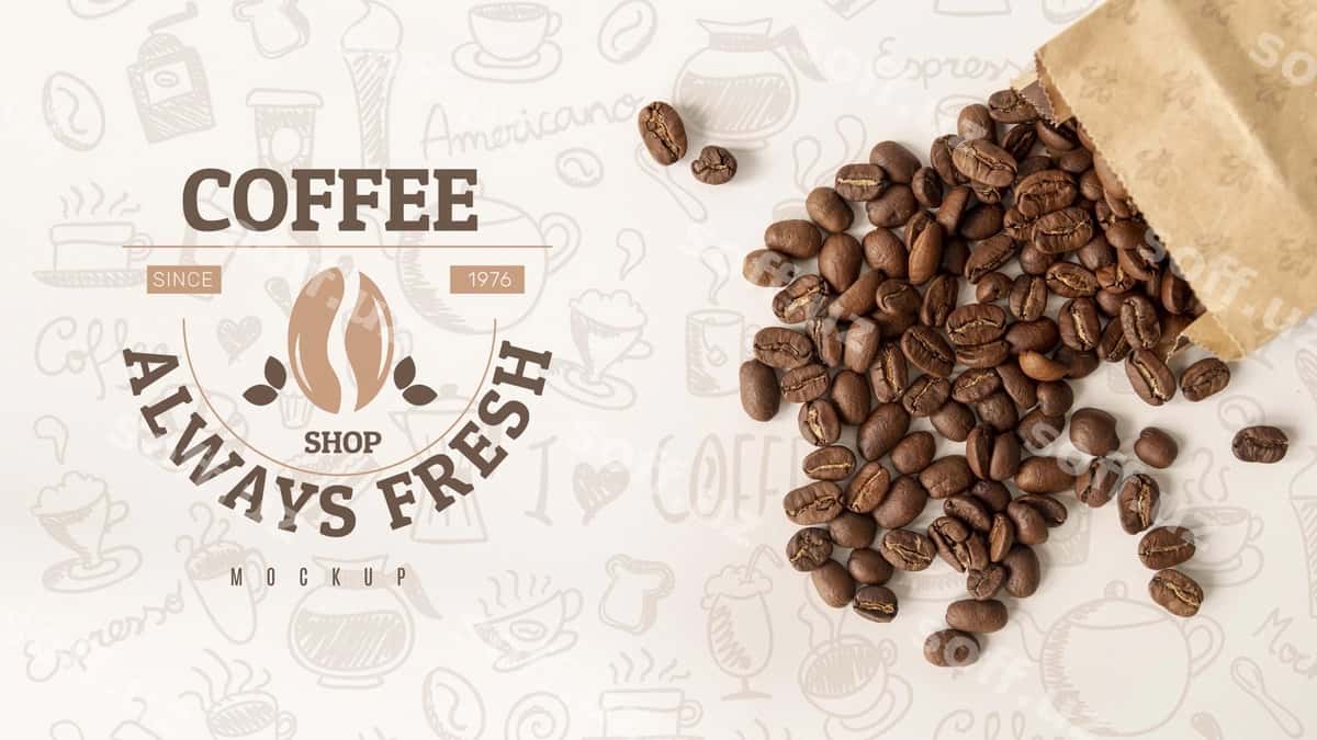 Flatt lay sumka kofe bonlarlari bilan | Flat lay bag with coffee beans 1